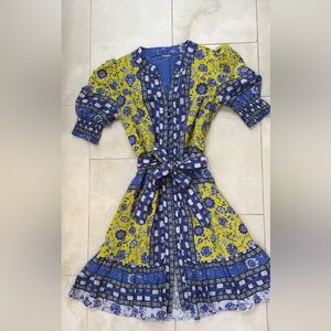 Elie Tahari Blue and Yellow Floral Mini Dress